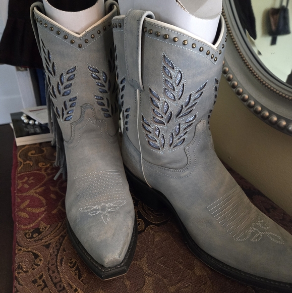 Laredo Fringe Blue Suede Boot - Picture 1 of 7